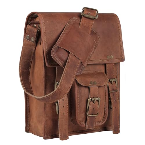 Leather Crossbody Bag Messenger Satchel for Men and Women, Brown P148