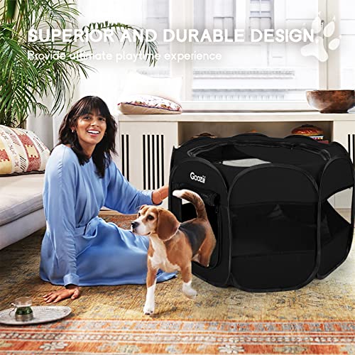 Portable Dog Playpen for Small Dogs Indoor Outdoor, Collapsible with Roof Cover, Green C304366