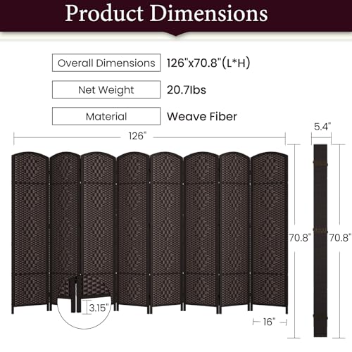 Rose Home Fashion 6 ft Tall Room Divider 4 Panel Folding Privacy Screen, Dark Coffee C8634