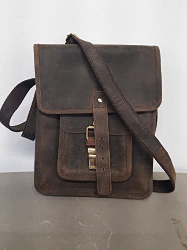 Leather Crossbody Bag Messenger Satchel for Men and Women, Brown P148