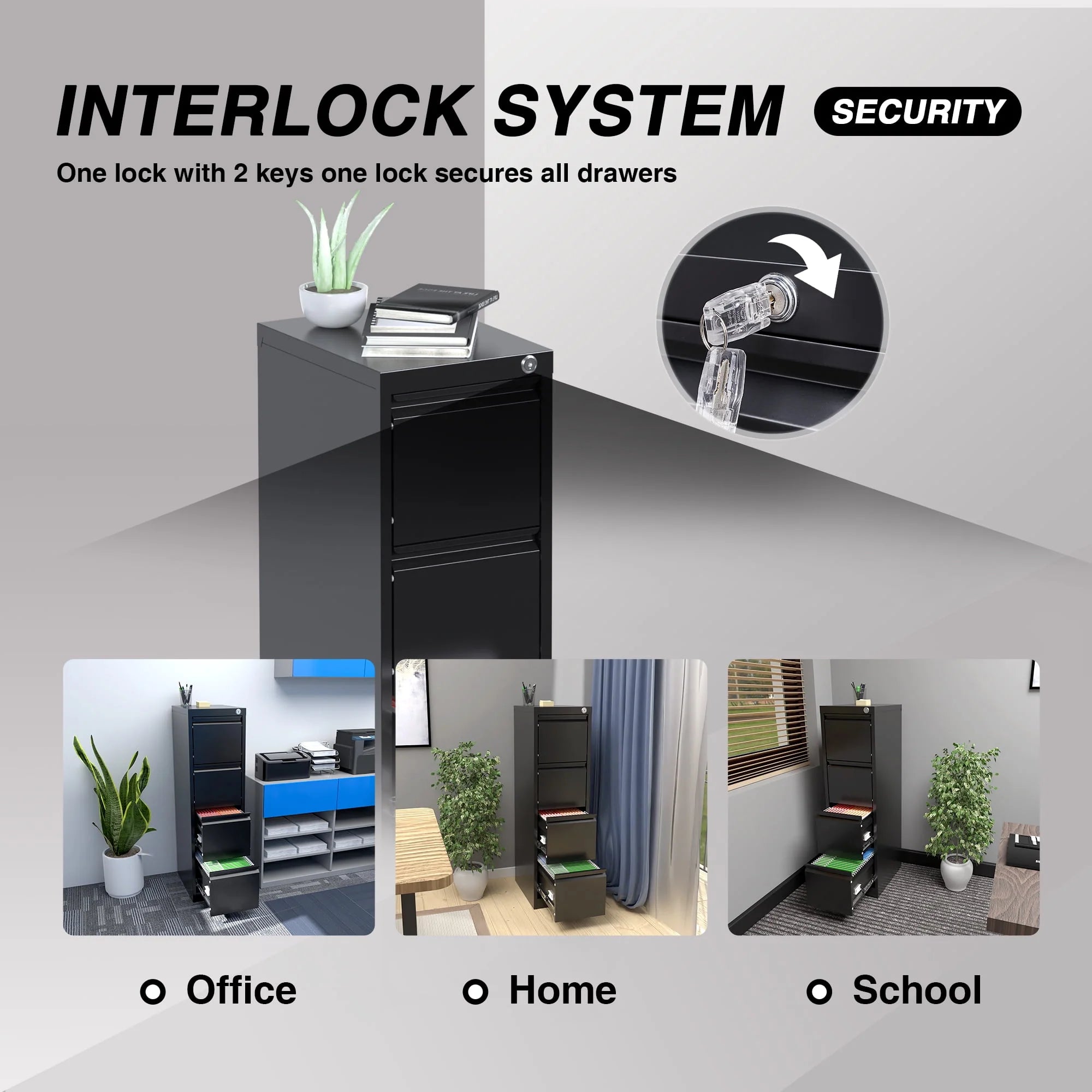 SUPEER 4 Drawer File Cabinet with Lock, Metal Vertical Storage, Black E499