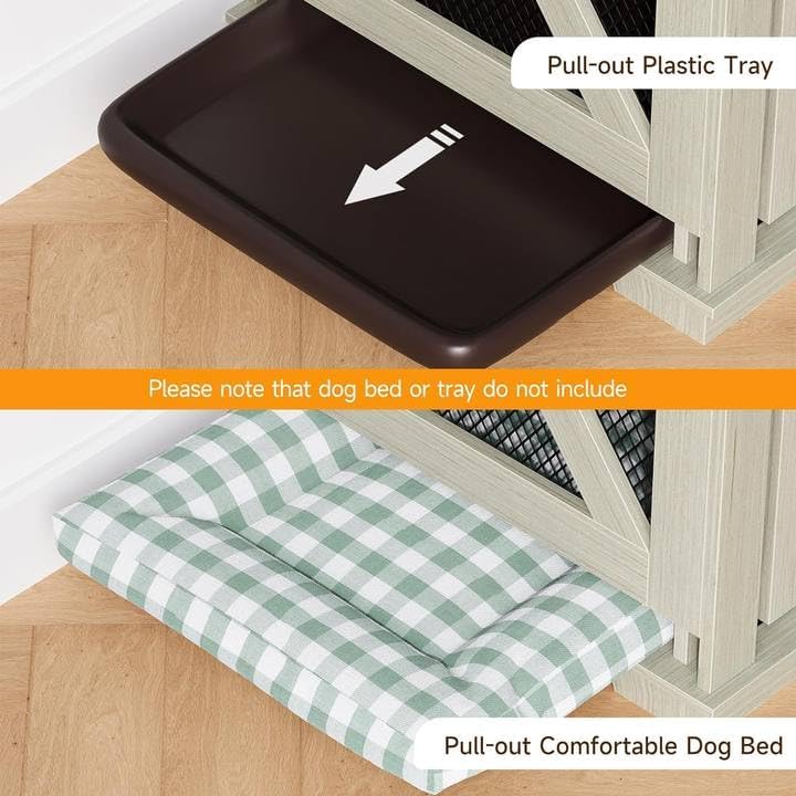 71" Dog Crate Furniture for 2 Dogs with Storage Drawers and Divider Y72401