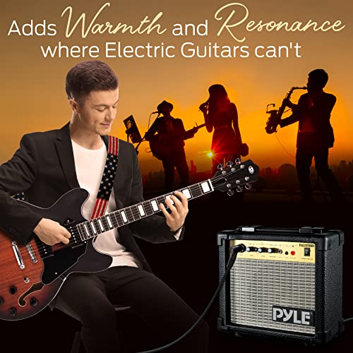 Pyle Semi Hollow Body Electric Guitar Set with Gig Bag, Matte Sunburst F19271