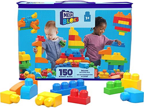 MEGA BLOKS First Builders Toddler Blocks Toy Set, 150 Pieces with Storage, Blue, Ages 1+ Y5233
