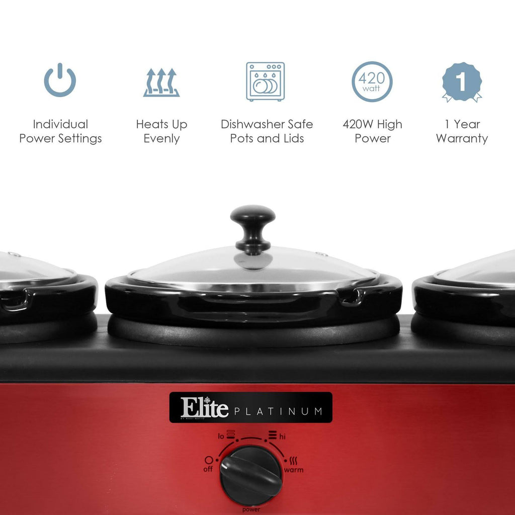 Elite Platinum Triple Slow Cooker Buffet, Red I958445