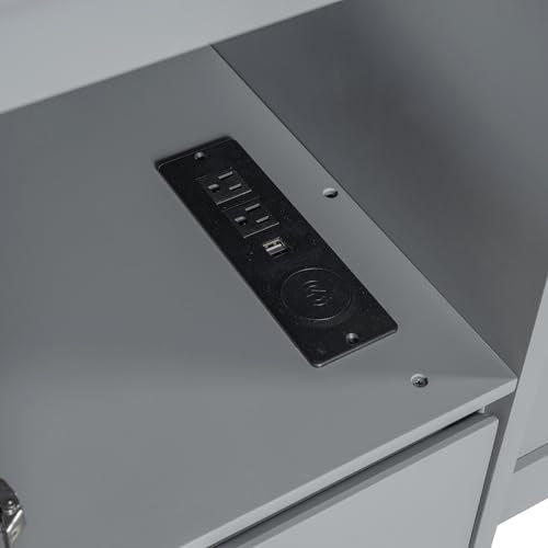 Full Size Murphy Bed with Drawers, Cabinets and USB Ports, Gray D589081