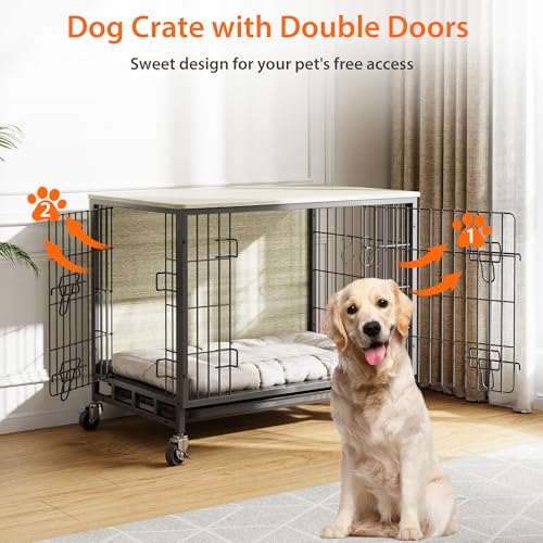 Heavy Duty Metal Dog Crate with Shelves, Indoor Outdoor Pet Kennel Y8516