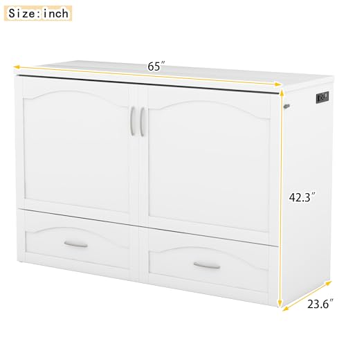 Full Size Murphy Bed with Drawers, Cabinets and USB Ports, Gray D589081