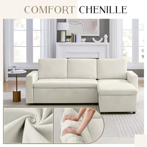 55" 3-in-1 Convertible Sleeper Sofa Bed with Adjustable Backrest, Chenille, Beige R49011