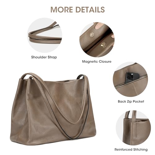 Kattee Leather Tote Bag for Women, Casual Shoulder Hobo Purse with Magnetic Snap Closure U606
