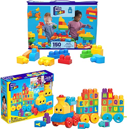 MEGA BLOKS First Builders Toddler Blocks Toy Set, 150 Pieces with Storage, Blue, Ages 1+ Y5233