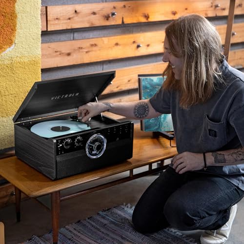 Victrola Metropolitan 4-in-1 Bluetooth Record Player with Built-in Speakers, Grey Z241914