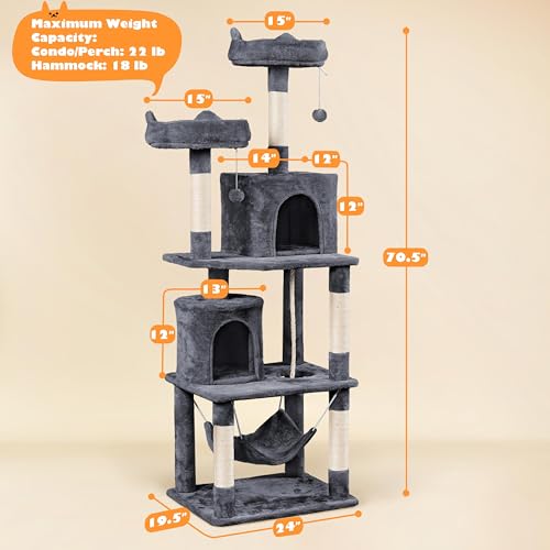 Yaheetech 62.5in Cat Tree with Platform & Hammock, Dark Gray L747397