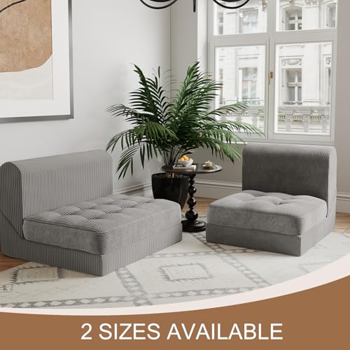 COMAX Folding Sofa Bed Convertible Chair Bed Corduroy 3-in-1 Floor Couch, Dark Grey E940