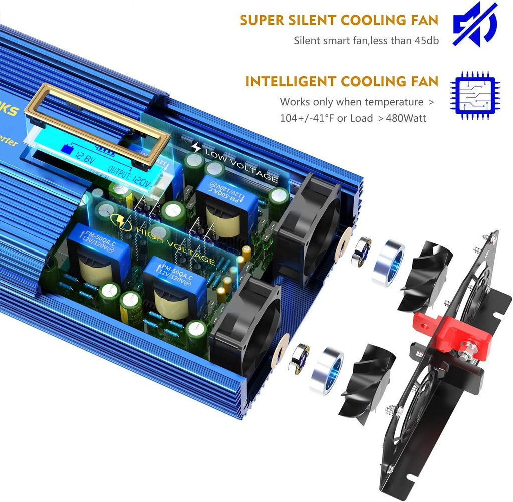 VOLTWORKS 1500W Pure Sine Wave Power Inverter 12V to 110V-120V with Remote Control and Dual USB Ports B91178
