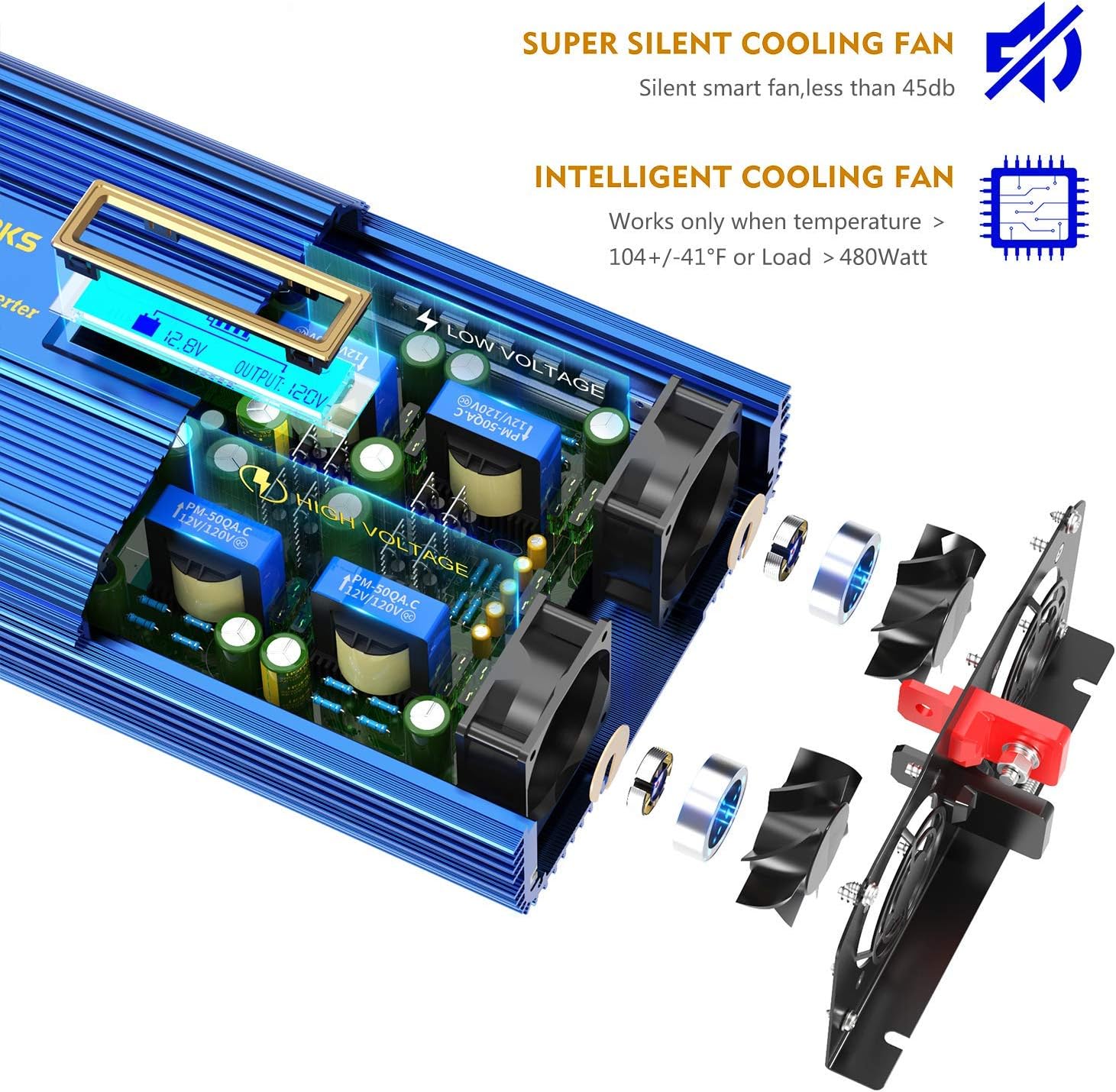 VOLTWORKS 1500W Pure Sine Wave Power Inverter 12V to 110V-120V with Remote Control and Dual USB Ports B91178