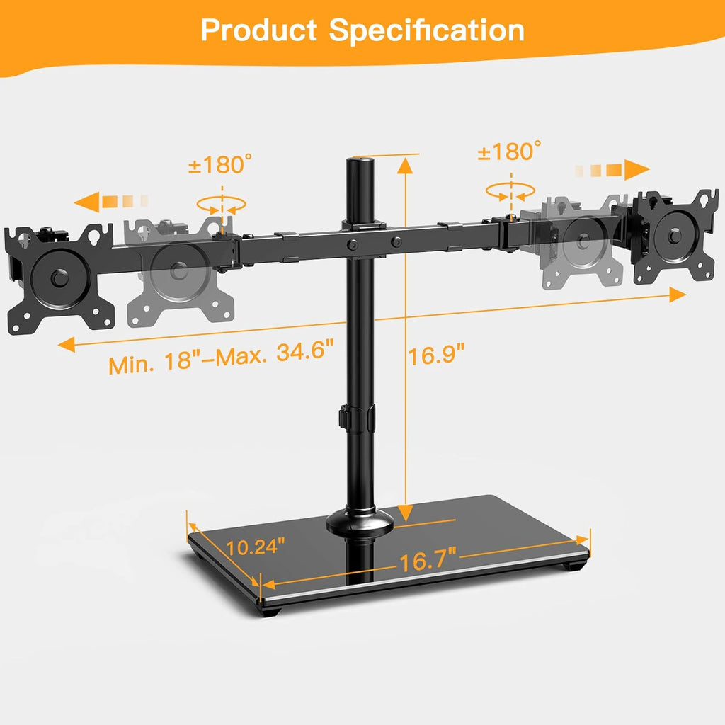 ErGear Dual Monitor Stand with Glass Base, Height Adjustable, Supports 17-32" Monitors, EGCM6 (2 Pack) D88748