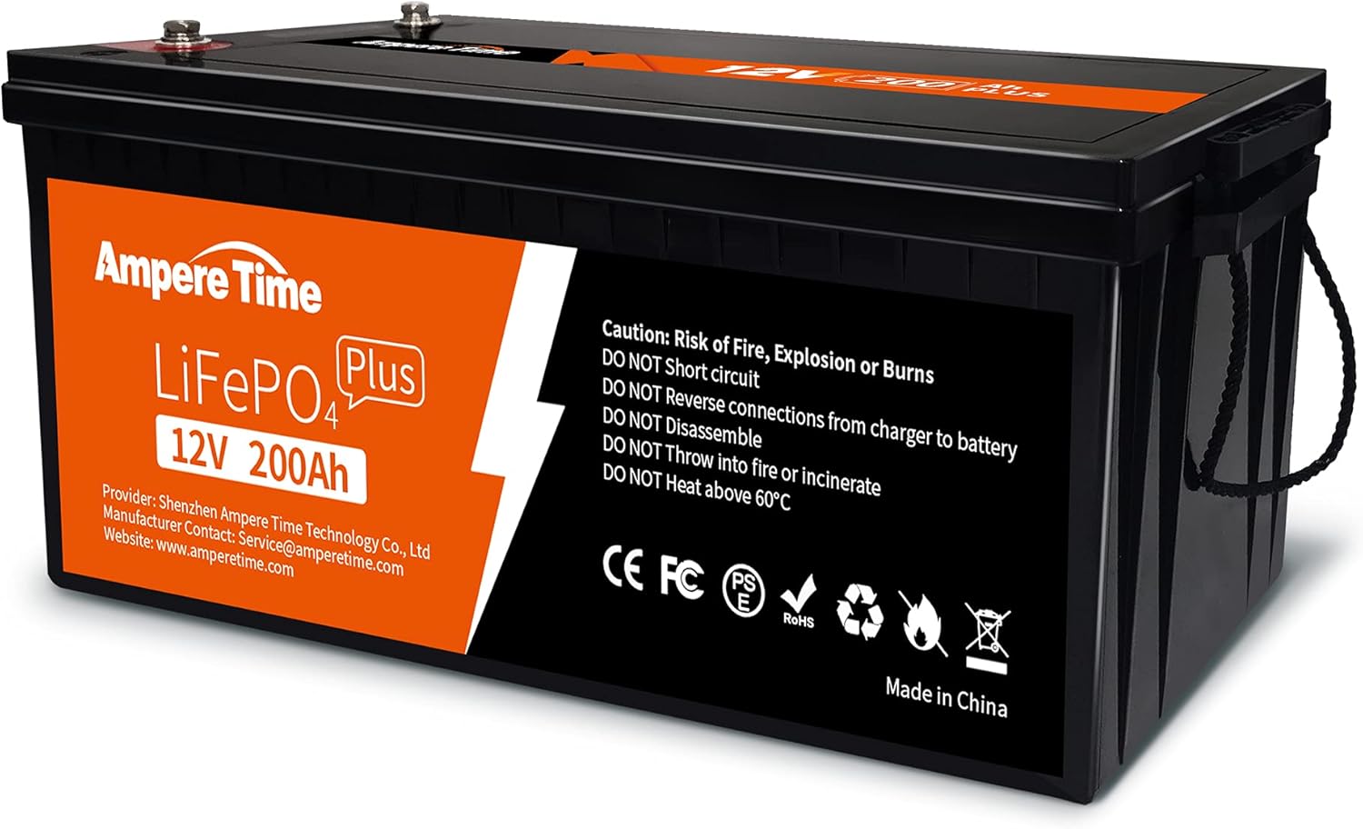 Ampere Time 12V 200Ah Plus Lithium LiFePO4 Battery, Built-in 200A BMS, 4000+ Deep Cycles, Max 2560W Power Output, FCC&UL Certificates, 10-Year Lifetime, Perfect for RV, Solar, Marine, Off-Grid, etc.