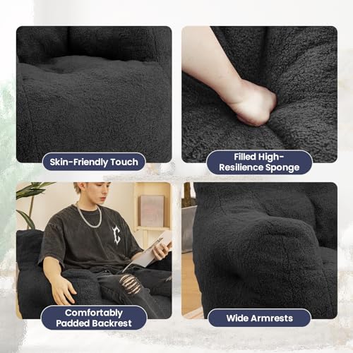 Bean Bag Chair with Filler, Tufted Soft Stuffed, Black B61630