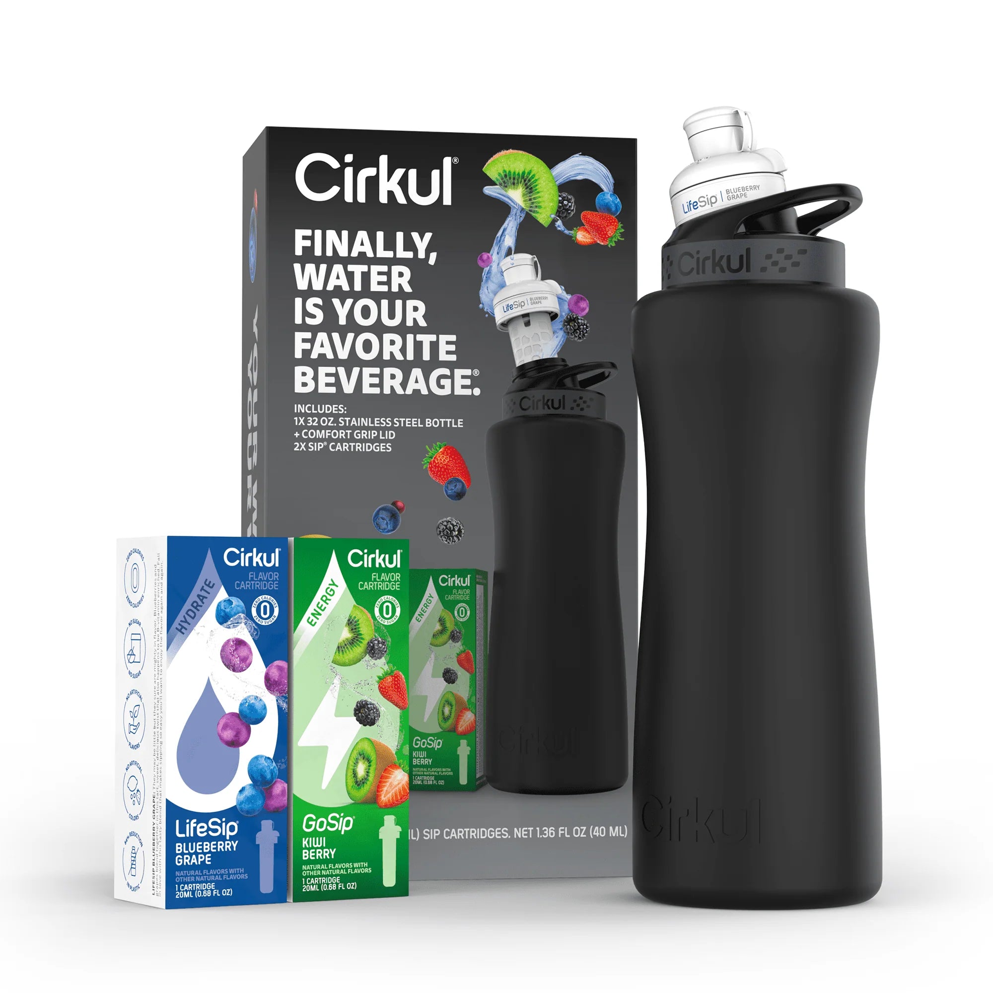 Cirkul 32oz Rose Gold Stainless Steel Water Bottle Starter Kit with Rose Gold Lid and 2 Flavor Cartridges (Strawberry & Passion Fruit Dragon Fruit)