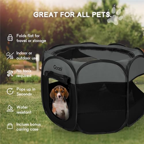 Portable Dog Playpen for Small Dogs Indoor Outdoor, Collapsible with Roof Cover, Green C304366