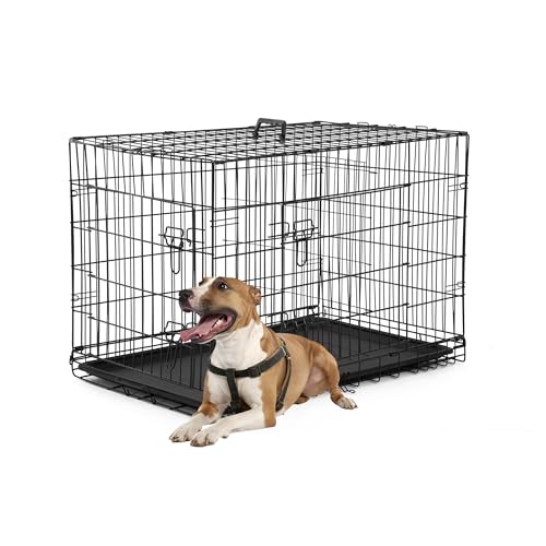 FDW Dog Crate for Large Dogs 48 Inch Folding Metal Wire Cage Double Door N1299