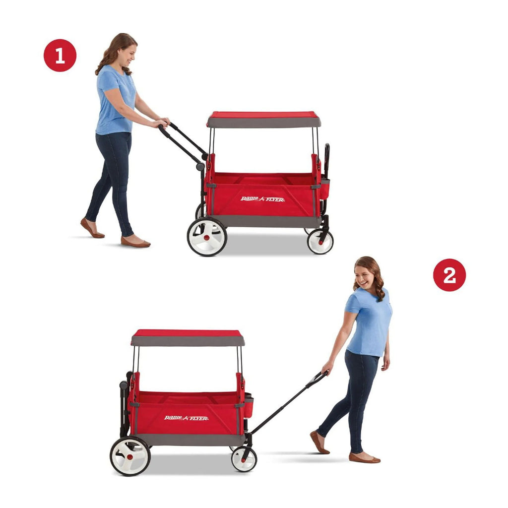 Radio Flyer Convertible Stroll N Wagon with Pull & Push Handle, Red/Black E3590