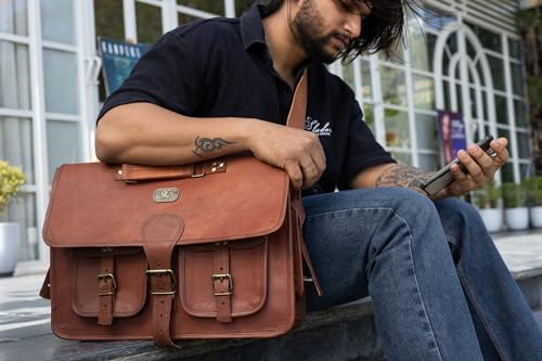 Vintage Leather Messenger Bag for Men with 18 Inch Laptop Compartment I17180
