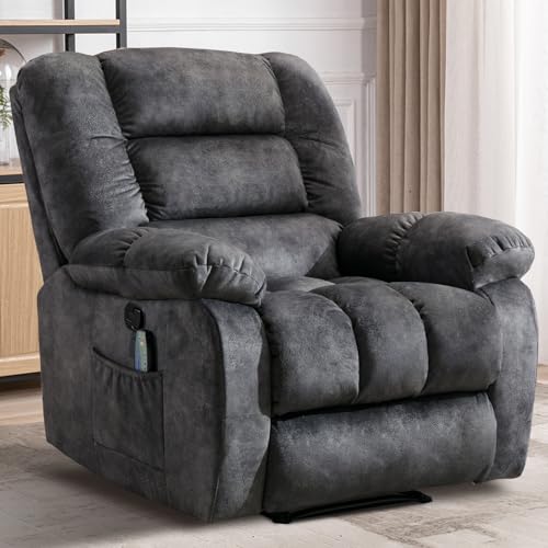 Massage Recliner Chair with Heat, Ergonomic Fabric, Side Pockets (Taupe) S254