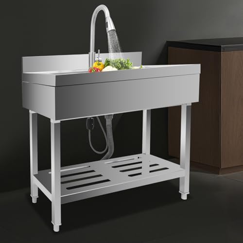 Stainless Steel Freestanding Single Bowl Utility Sink with Pull-Out Faucet E965170