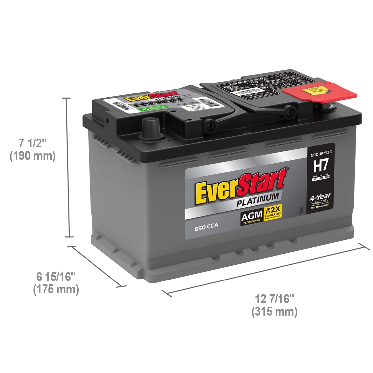 EverStart Platinum AGM Automotive Battery Group Size H7 12V 800 CCA R80444