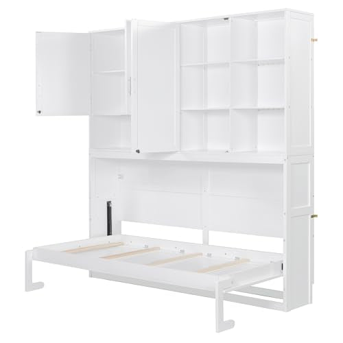 SOFTSEA Twin Murphy Bed Frame with Storage, Foldable Wall Bed, Gray I79151