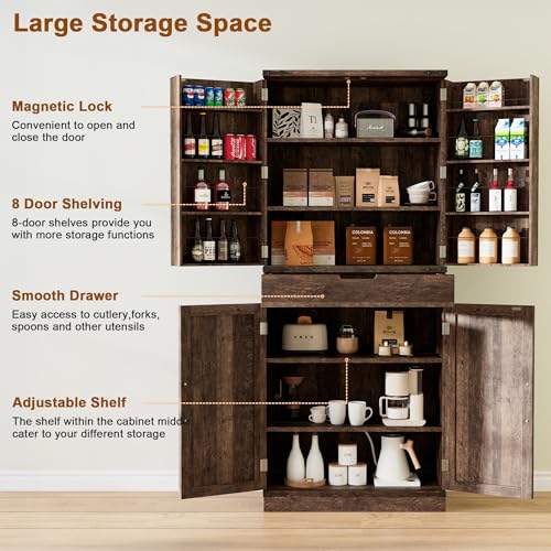 72" Tall Storage Cabinet with Adjustable Shelves & Steel Frame, Dark Grey F5479