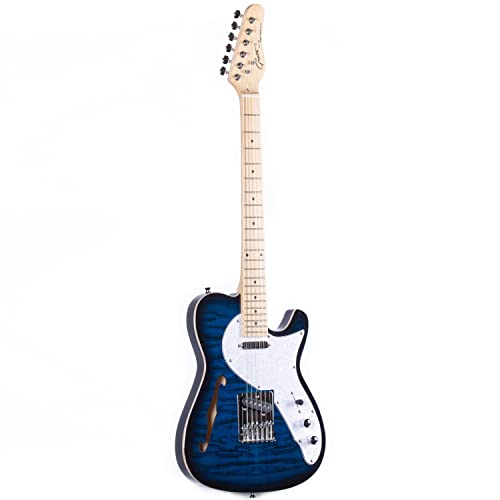 Grote Electric Guitar Semi-Hollow Body Tele Style Basswood Maple Neck Chrome Hardware Blue X47636