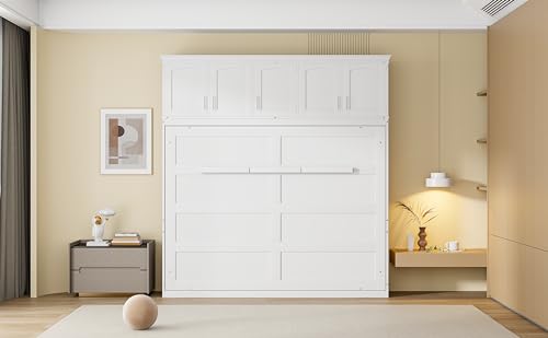 Full Size Murphy Bed with Drawers, Cabinets and USB Ports, Gray D589081