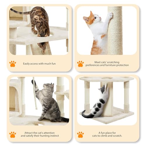 Yaheetech Multi-Level Cat Tree with Scratching Posts, Plush Perches and Condo, Dark Gray and White V70137