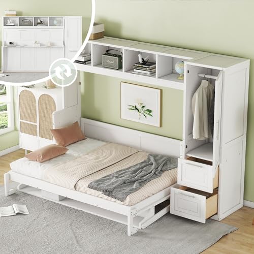 Linique Murphy Cabinet Wall Bed with Closet, Drawers and Top Shelf, Gray K190832