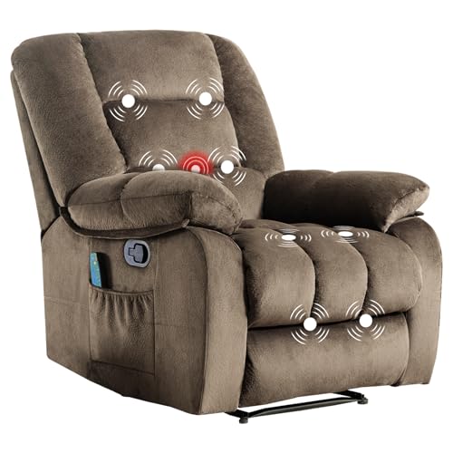 Massage Recliner Chair with Heat, Ergonomic Fabric, Side Pockets (Taupe) S254