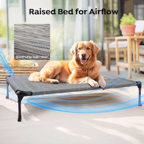 Veehoo Elevated Dog Bed with Removable Waterproof Bolster Cushion, Breathable Mesh, Indoor Outdoor, 42x30 inches, Beige U875430