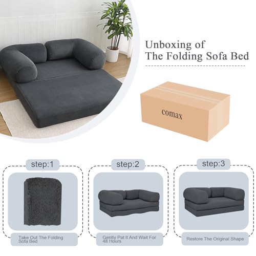 COMAX Folding Sofa Bed Convertible Chair Bed Corduroy 3-in-1 Floor Couch, Dark Grey E940