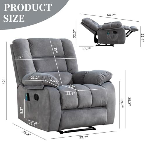 Massage Recliner Chair with Heat, Ergonomic Fabric, Side Pockets (Taupe) S254