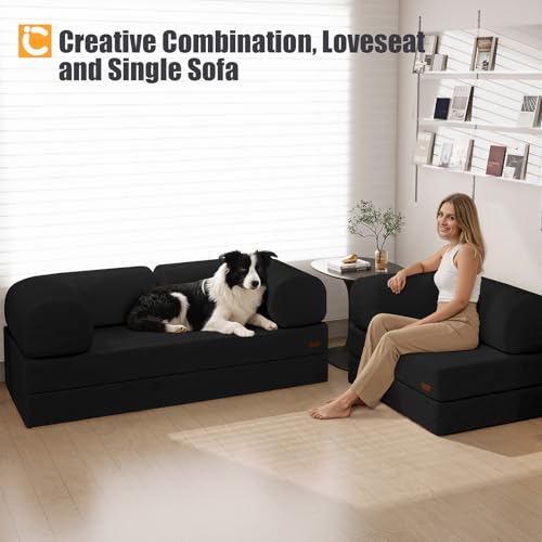 COMAX Folding Sofa Bed Convertible Chair Bed Corduroy 3-in-1 Floor Couch, Dark Grey E940