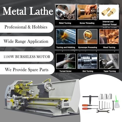 INTBUYING 8"x32" Benchtop Metal Lathe Machine 1100W Brushless Motor 50-2500RPM RC-210E 110V X978005