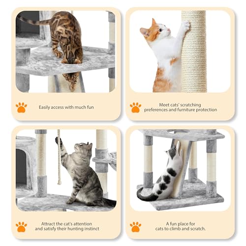 Yaheetech Multi-Level Cat Tree with Scratching Posts, Plush Perches and Condo, Dark Gray and White V70137