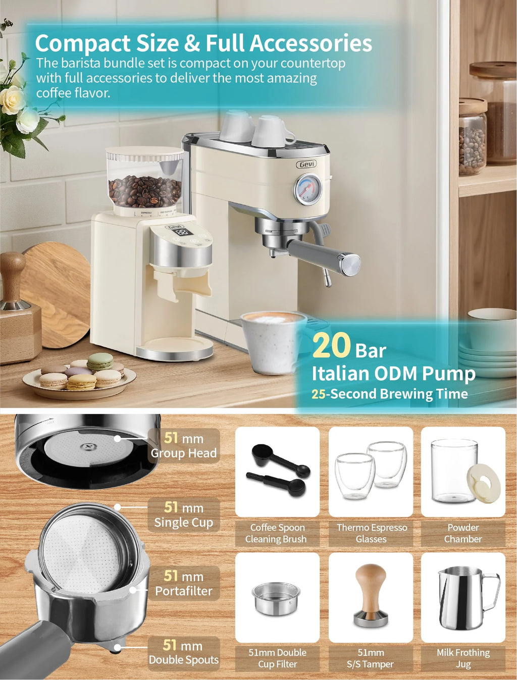 Gevi 20 Bar Espresso Machine with Burr Coffee Grinder G4628