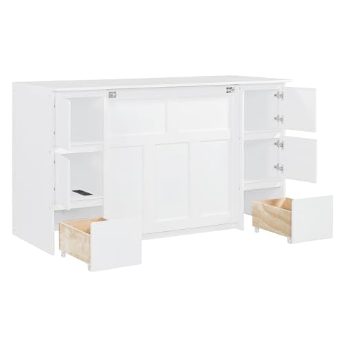 Full Size Murphy Bed with Drawers, Cabinets and USB Ports, Gray D589081