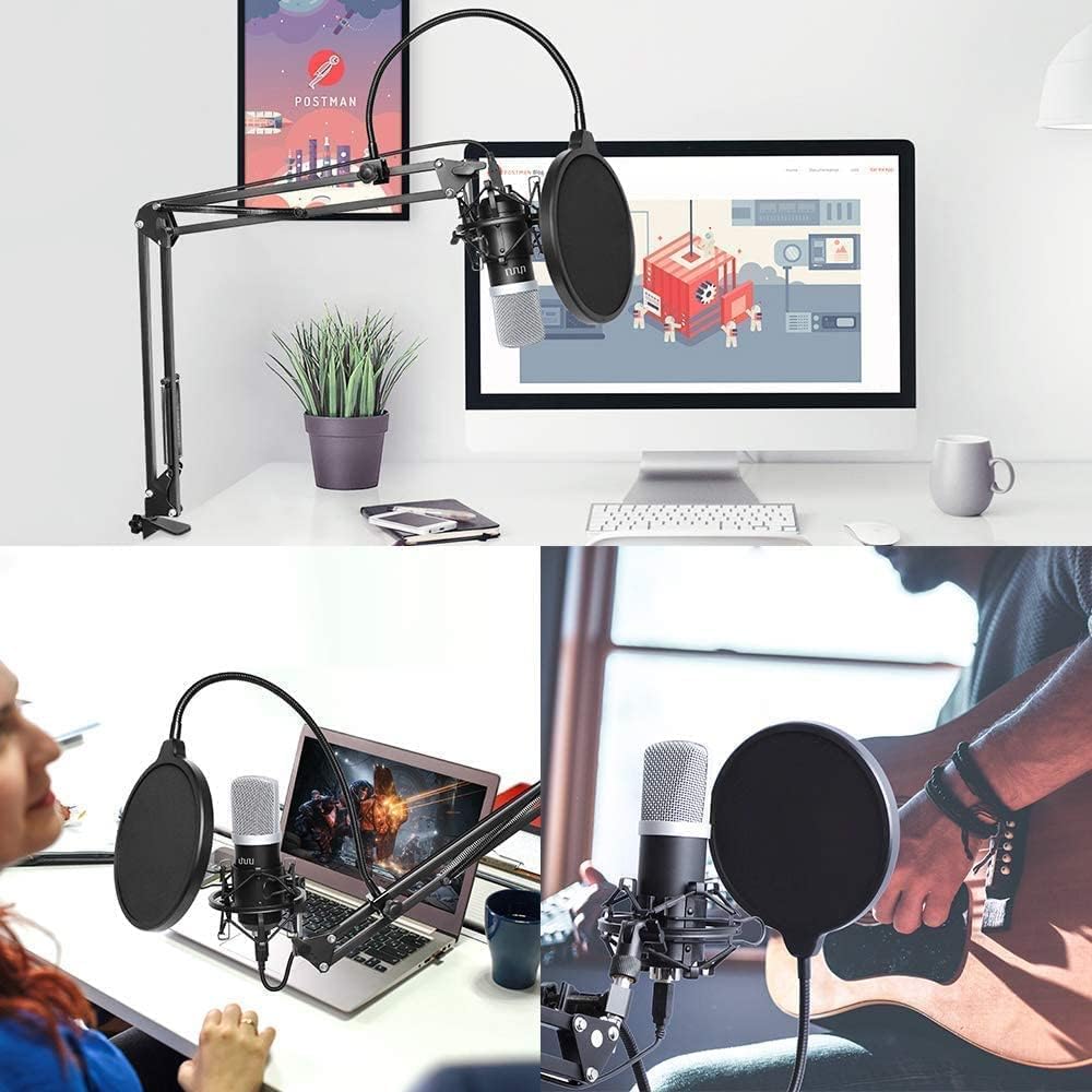 UHURU USB Podcast Condenser Microphone Kit with Boom Arm, 2 Pack W6815