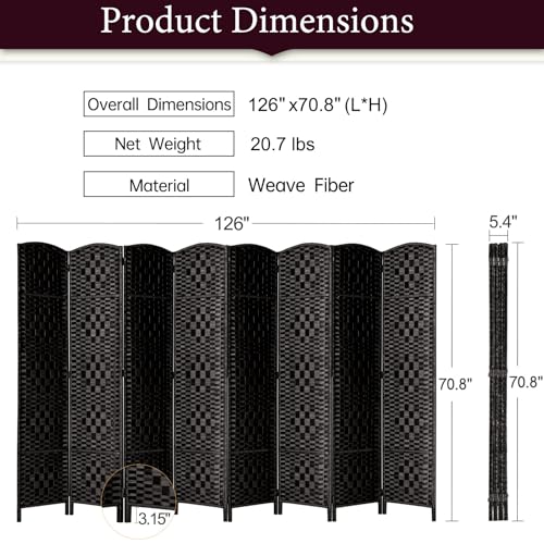 Rose Home Fashion 6 ft Tall Room Divider 4 Panel Folding Privacy Screen, Dark Coffee C8634