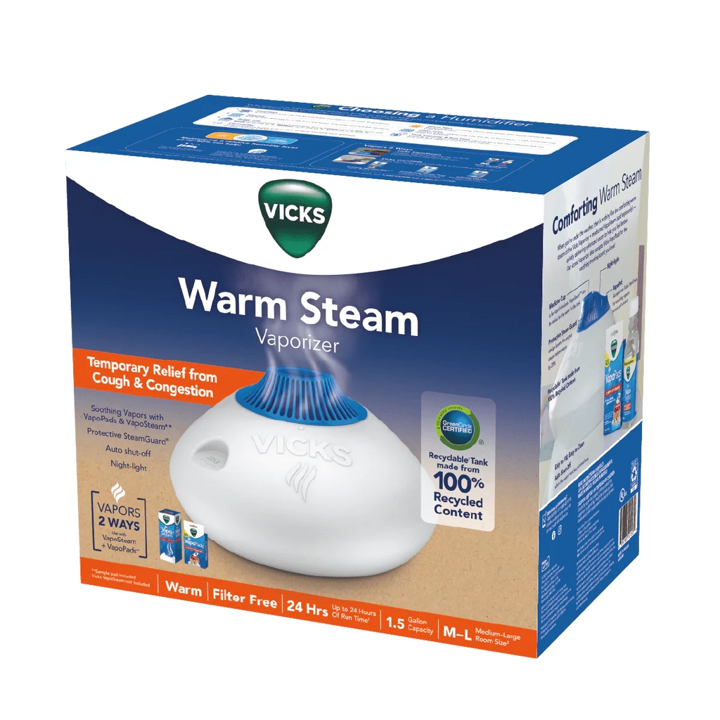 Vicks Warm Steam Vaporizer Humidifier, 600 sq ft, White O906
