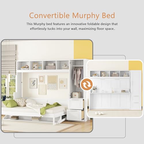 Linique Murphy Cabinet Wall Bed with Closet, Drawers and Top Shelf, Gray K190832